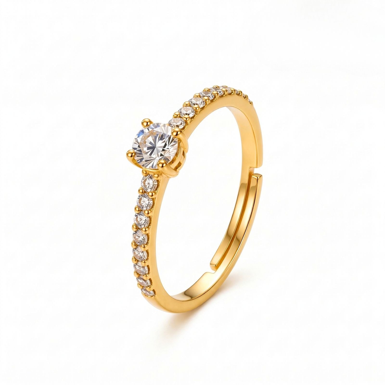 Zavera Brass 22K Adjustable CZ Solitaire Gold Plated Ring For Women