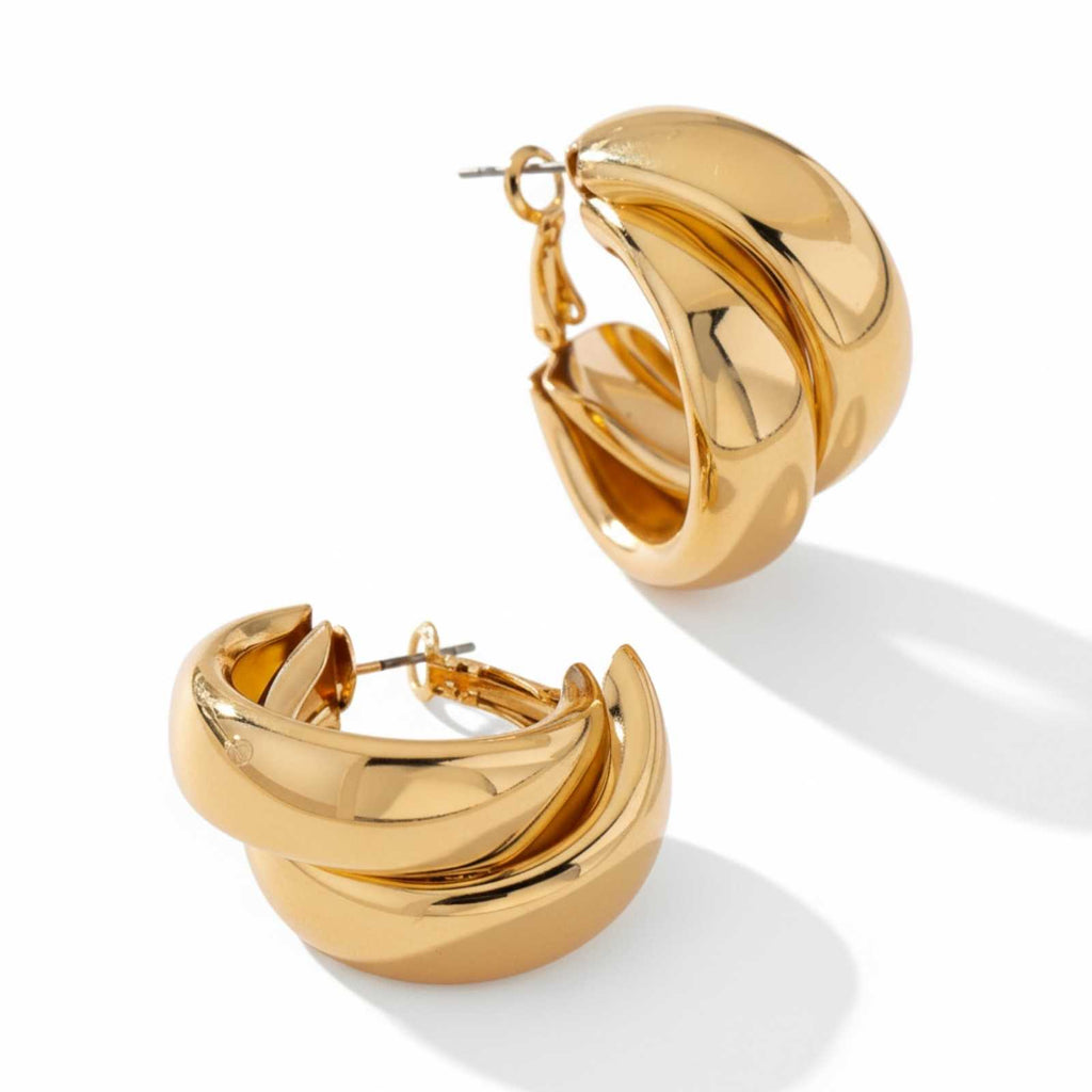 Statement Double Hoop Gold Plated Earrings For Women