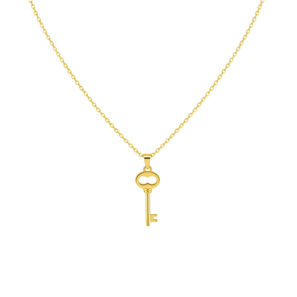 Gold Plated Key Pendant Necklace for Women Brass Chain Jewelry