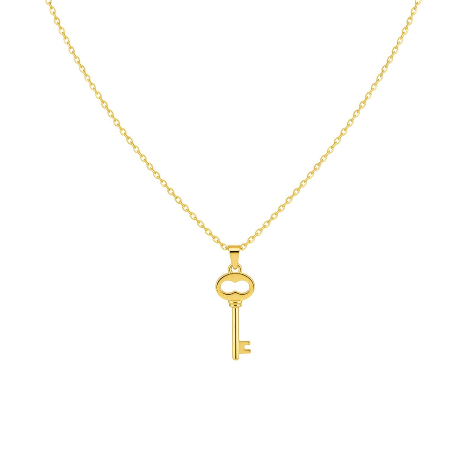 Gold Plated Key Pendant Necklace for Women Brass Chain Jewelry