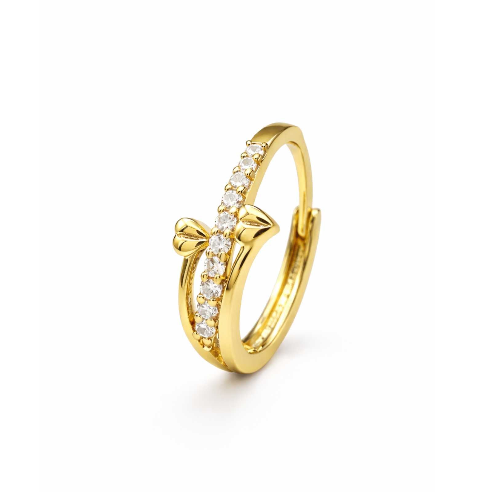 Dual Heart Minimal Pure Gold Plated Adjustable Ring
