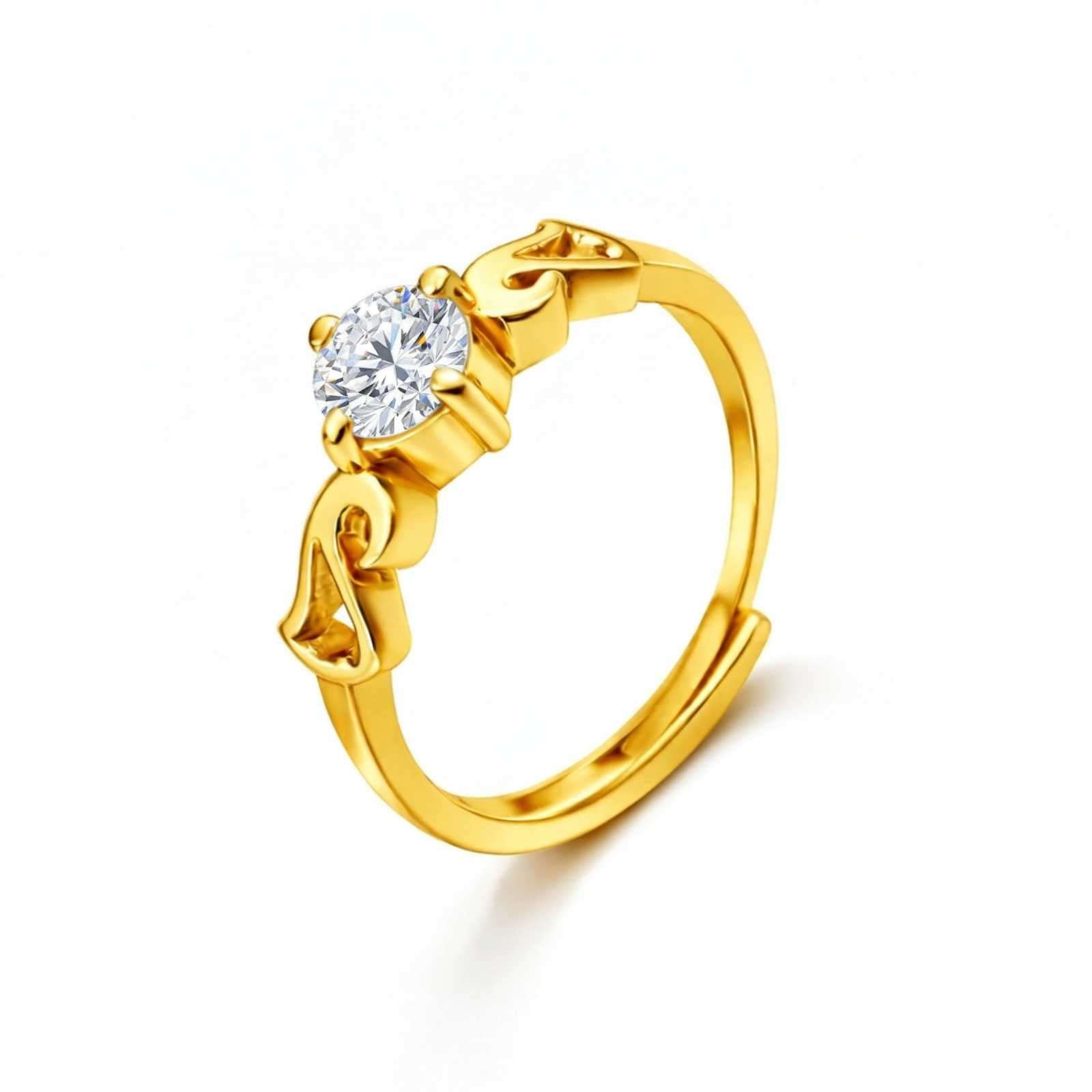 Zavera Classic Solitaire Gold Plated Adjustable Ring
