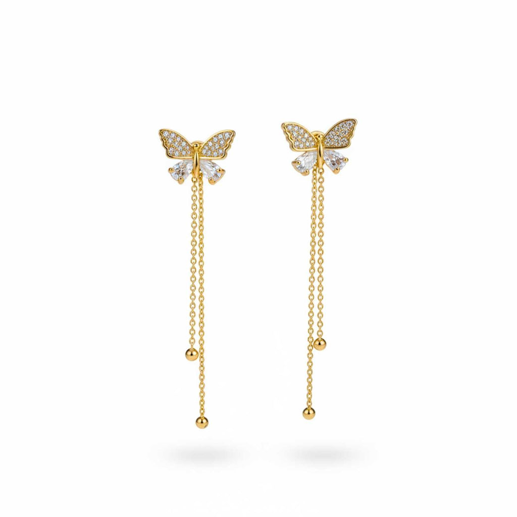 Butterfly Gold Plated Tassel Drop Earrings For Women