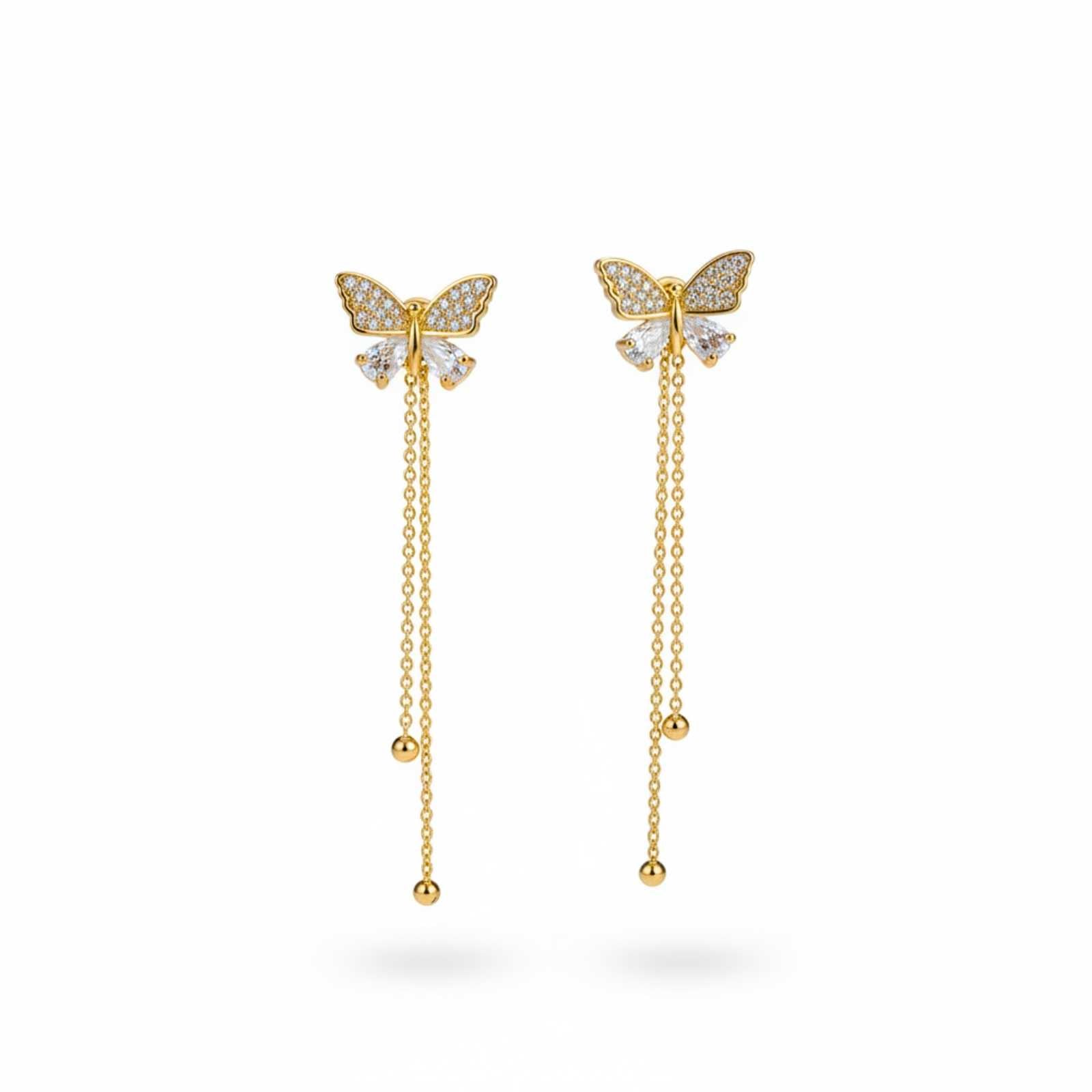 Butterfly Gold Plated Tassel Drop Earrings For Women