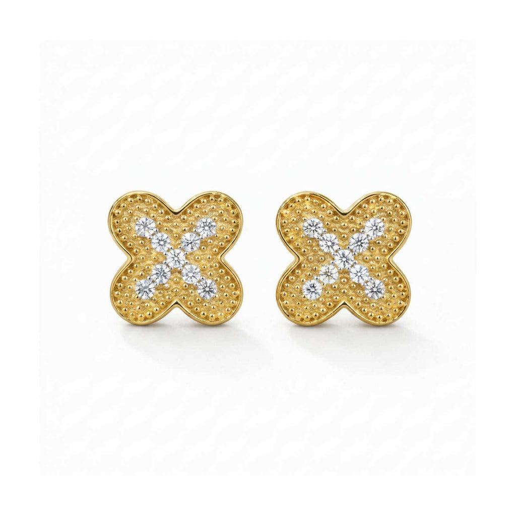 Zavera Floral Stud Diamond Gold Plated Earrings