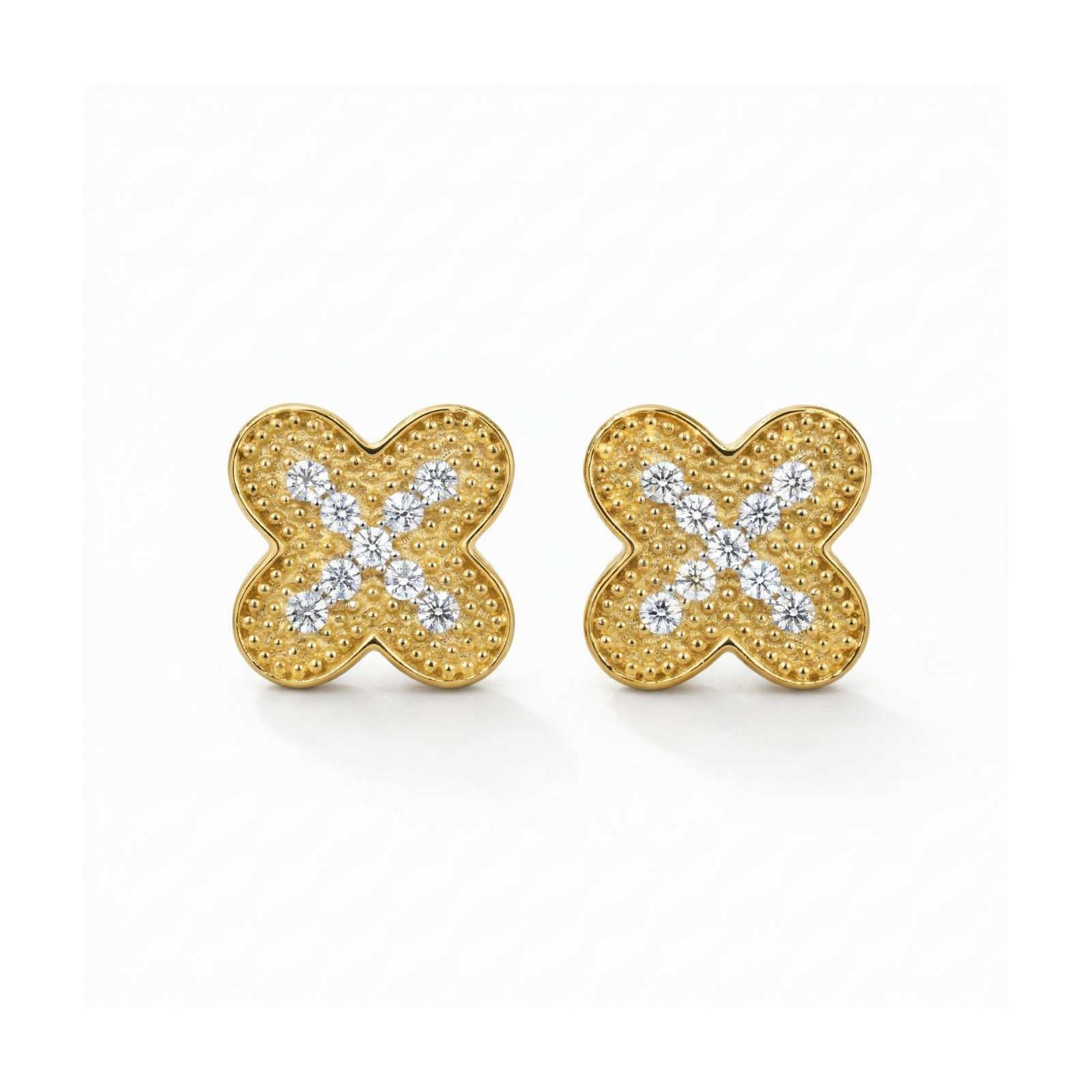 Zavera Floral Stud Diamond Gold Plated Earrings