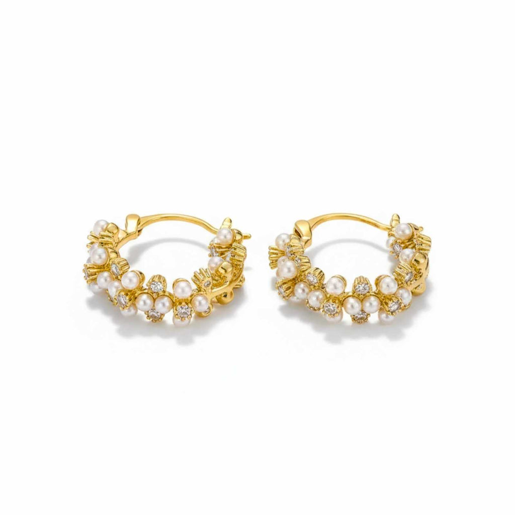 Classic Pearl Gold Plated Hoop Earrings For Women