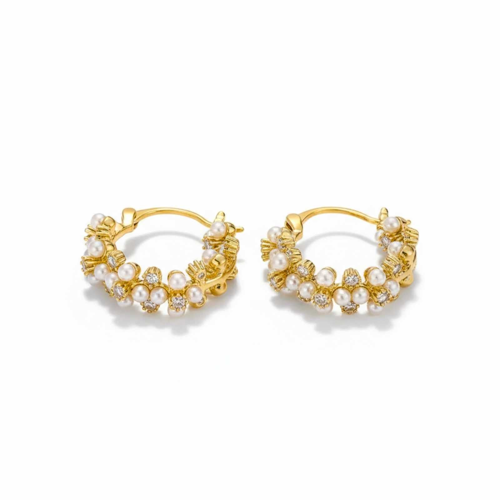 Classic Pearl Gold Plated Hoop Earrings For Women