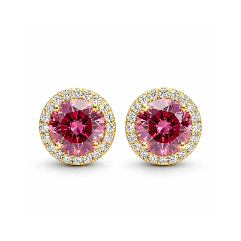 Zavera Pink Halo Gold Plated Stud Earrings