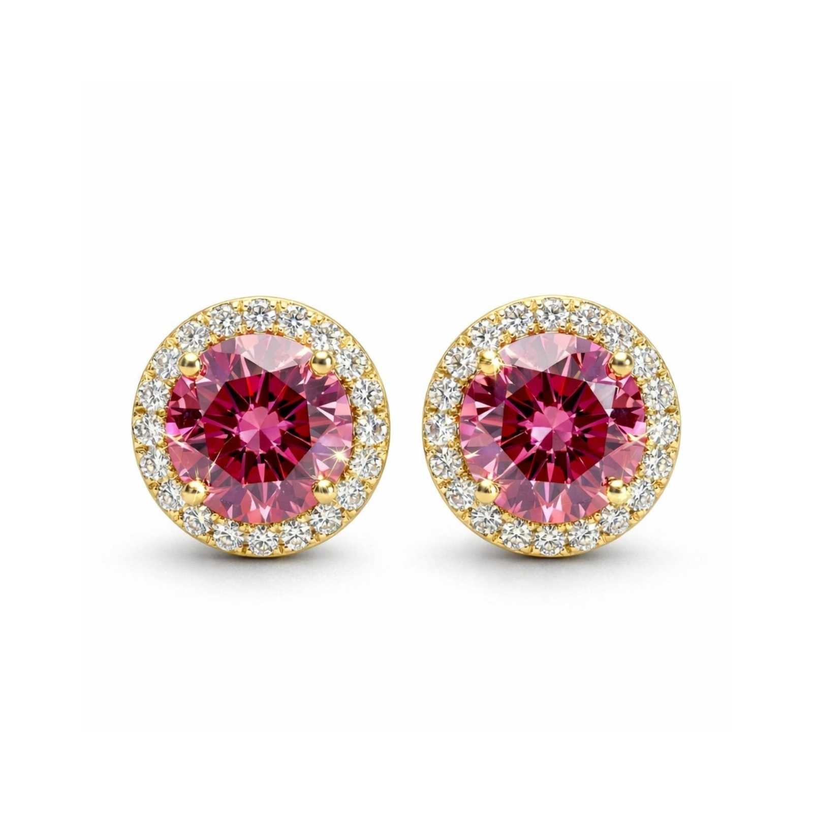 Zavera Pink Halo Gold Plated Stud Earrings