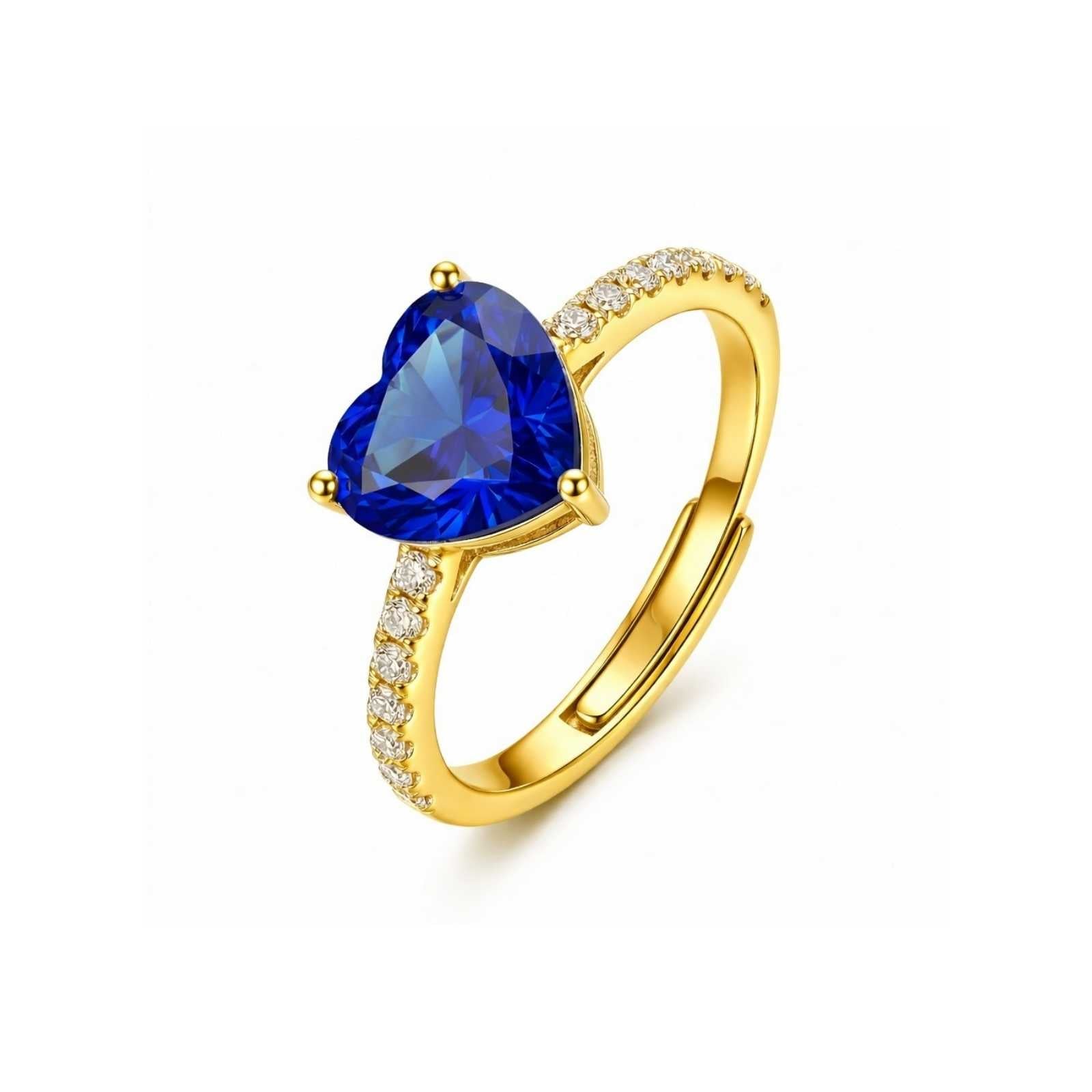 Gold Plated Timeless Heart & Sapphire Adjustable Ring