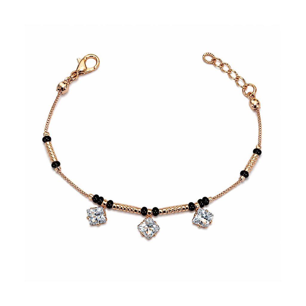 Zavera Triple Square Crystal Gold Plated Mangalsutra Bracelet