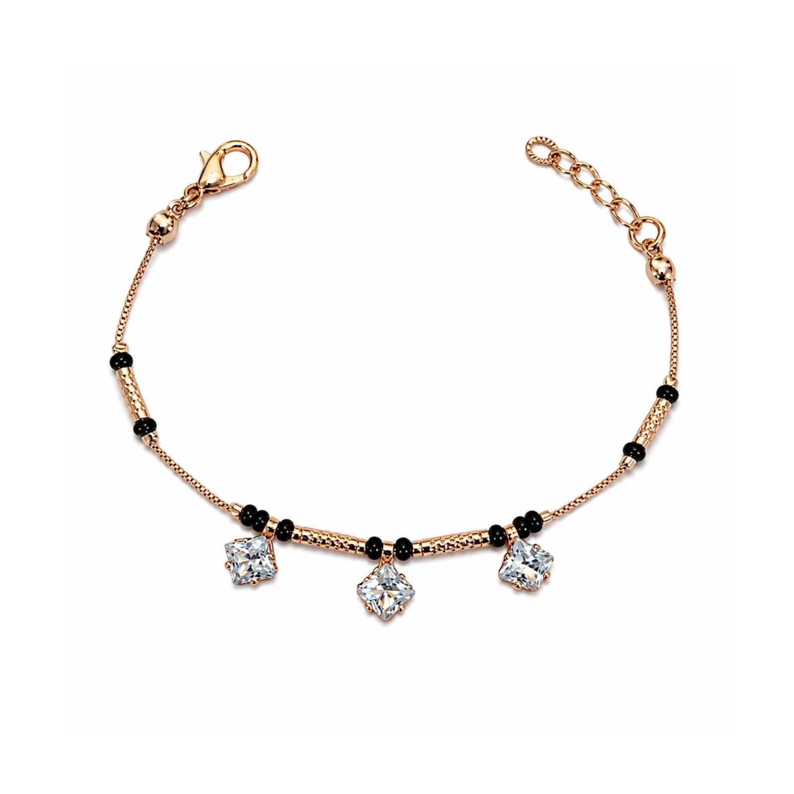 Zavera Triple Square Crystal Gold Plated Mangalsutra Bracelet