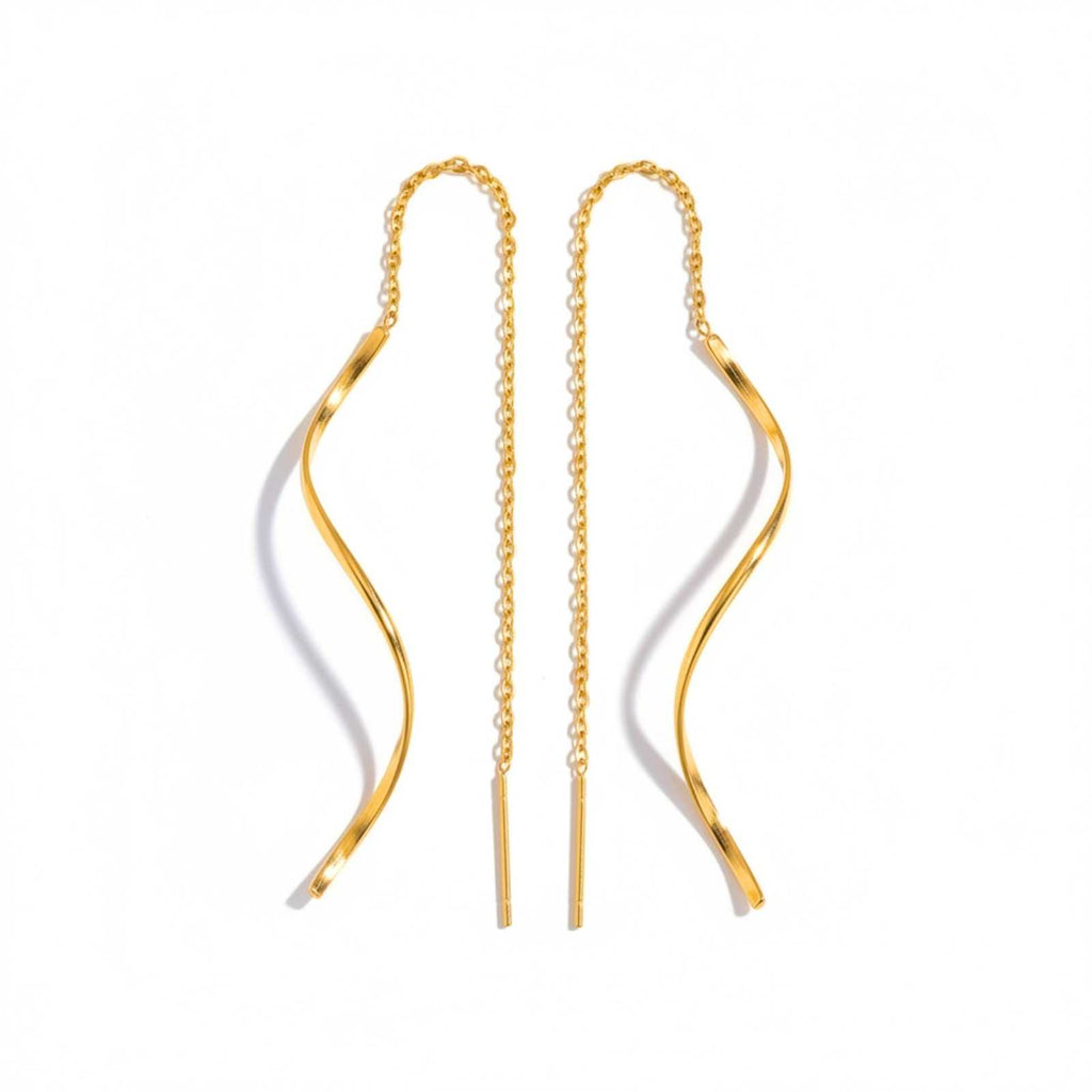 Minimal Threader Chain Gold Plated Drop Earrings For Women