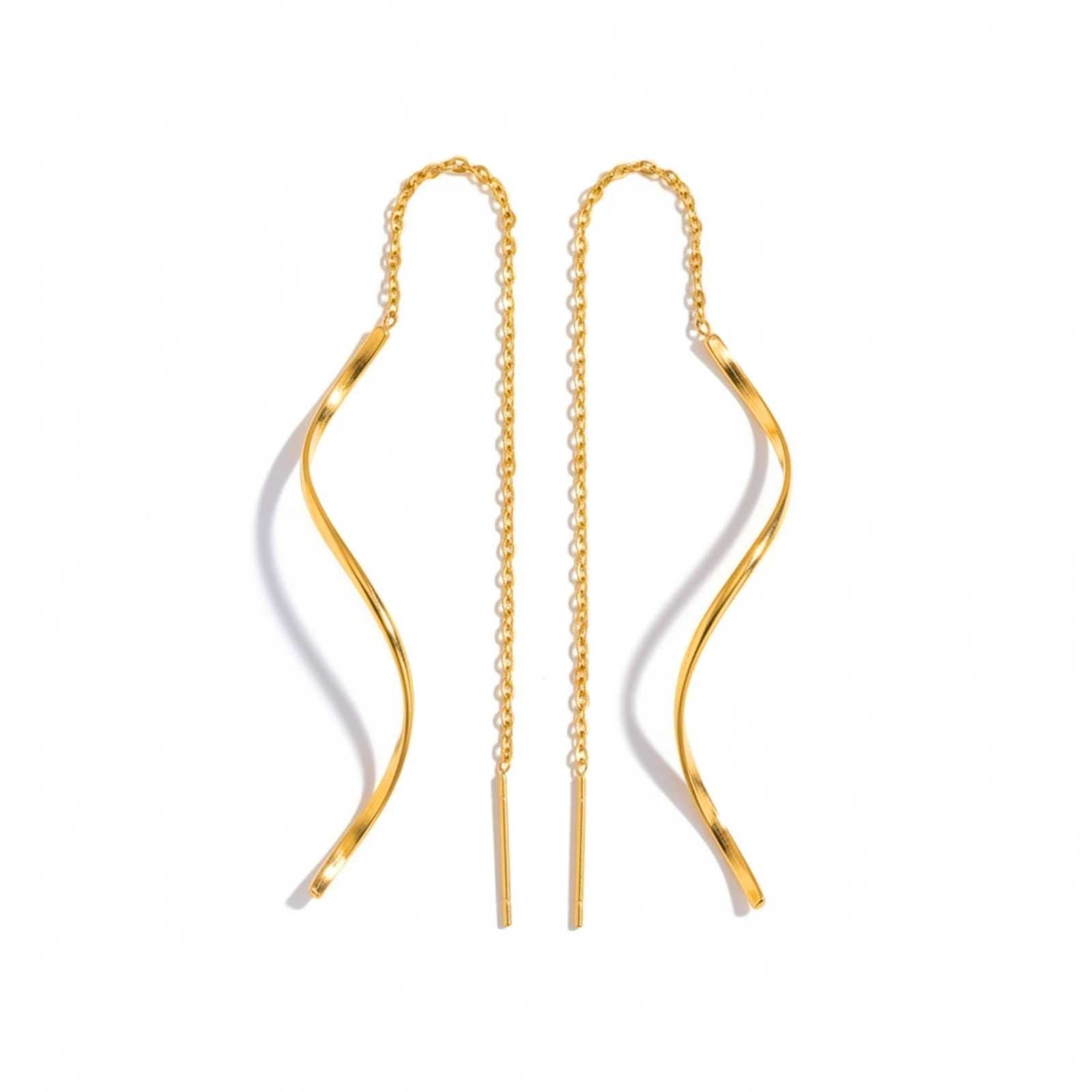 Minimal Threader Chain Gold Plated Drop Earrings For Women