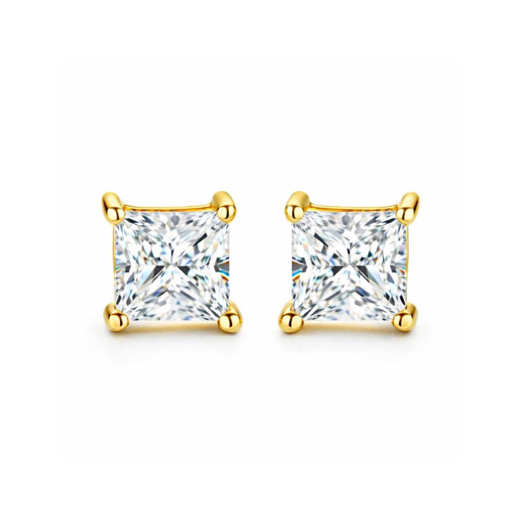 Zavera Princess Solitaire Gold Plated Stud Earrings