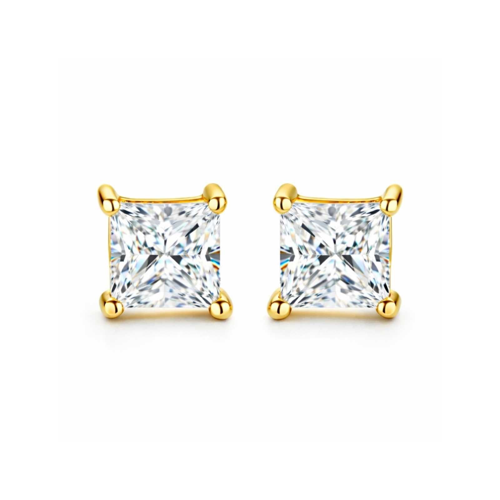 Zavera Princess Solitaire Gold Plated Stud Earrings