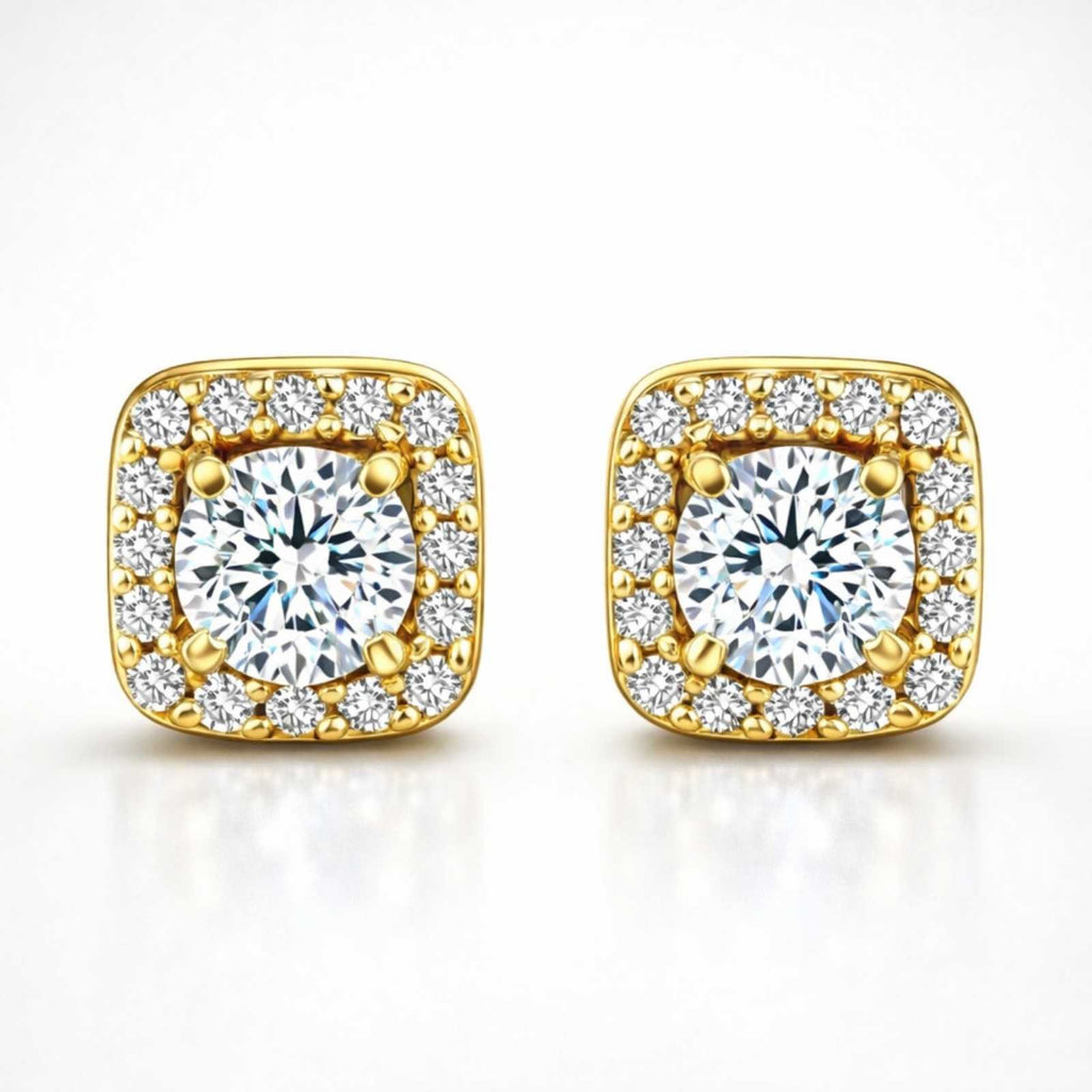 Zavera Square Halo Gold Plated Stud Earrings