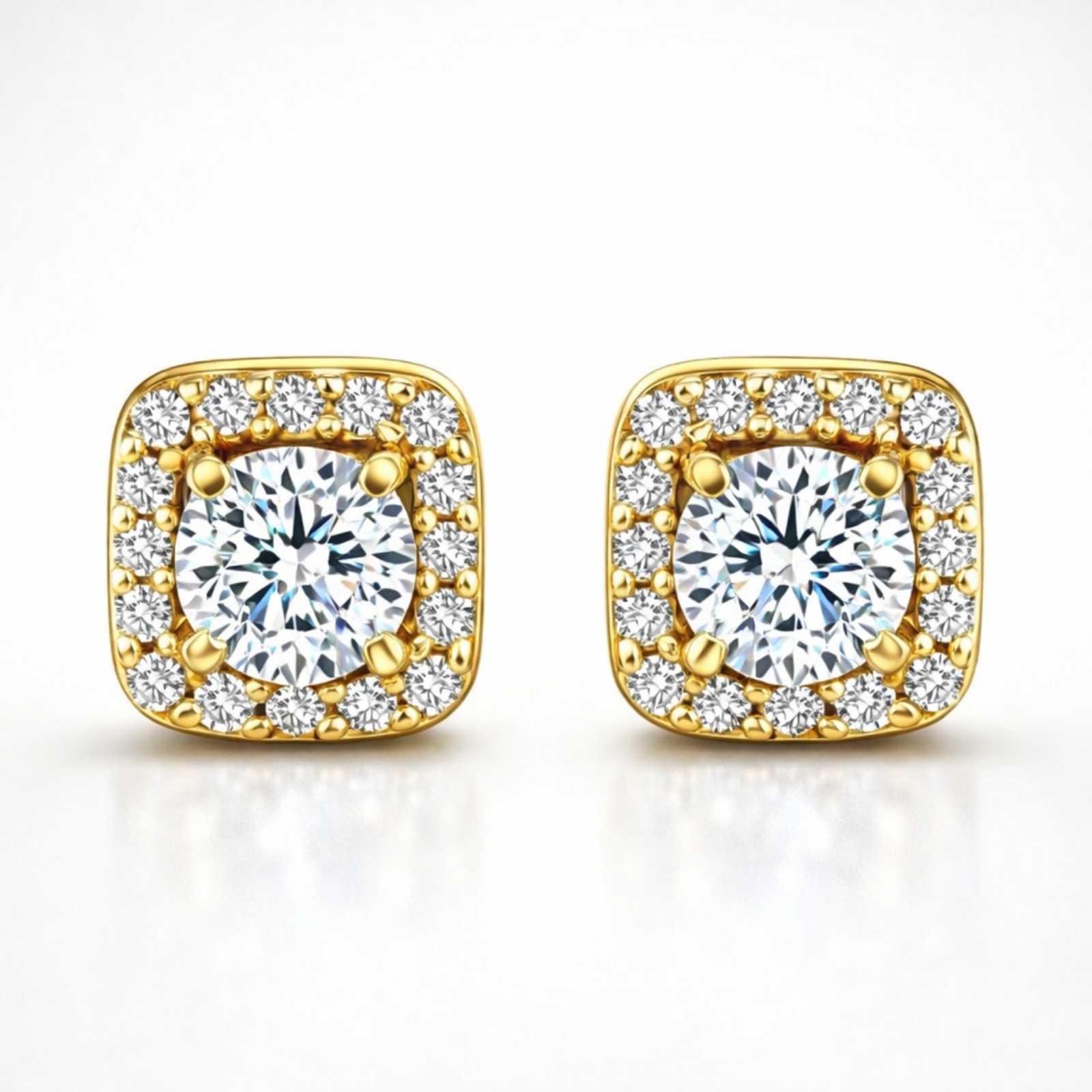 Zavera Square Halo Gold Plated Stud Earrings