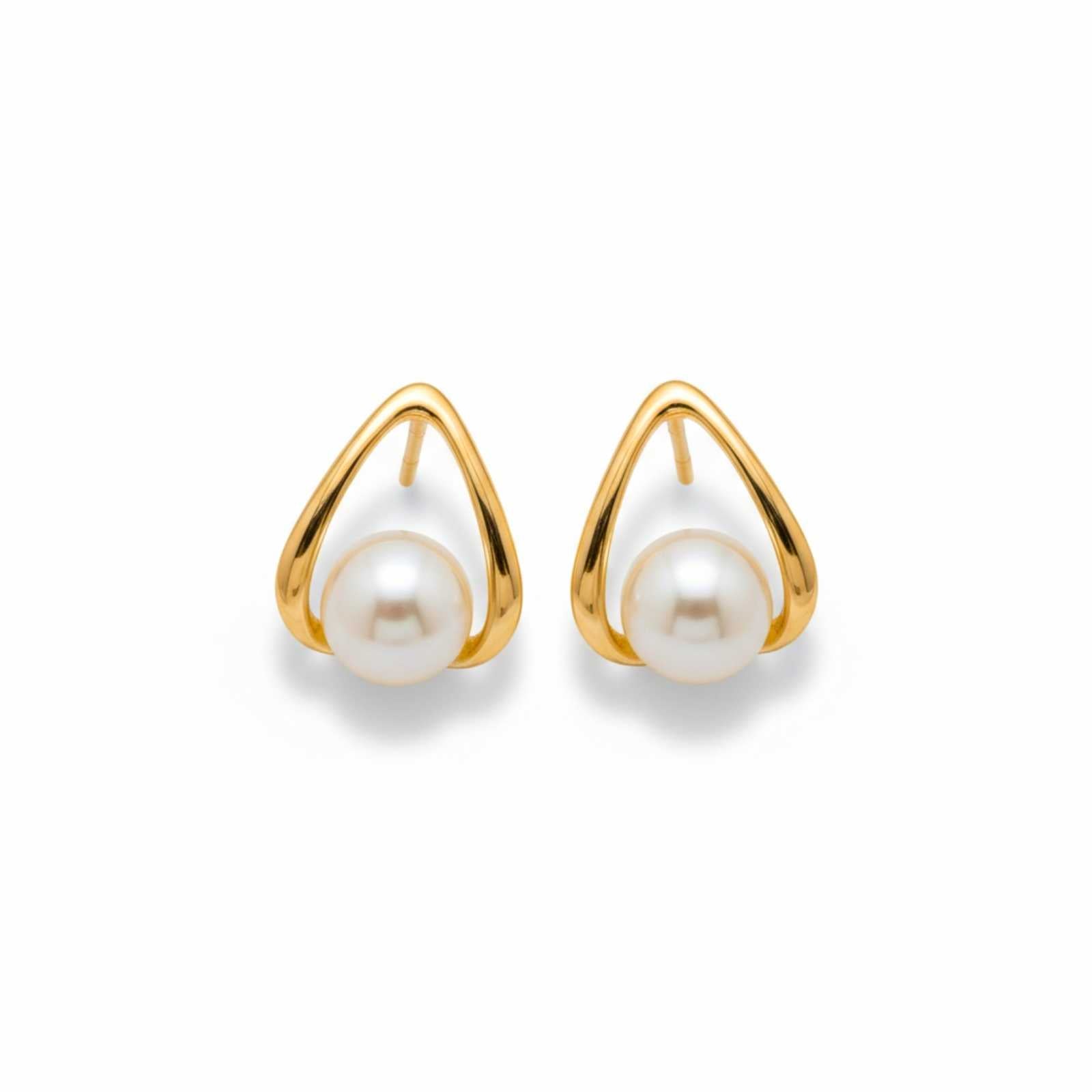 Teardrop Frame Pearl Gold Plated Earrings For Women