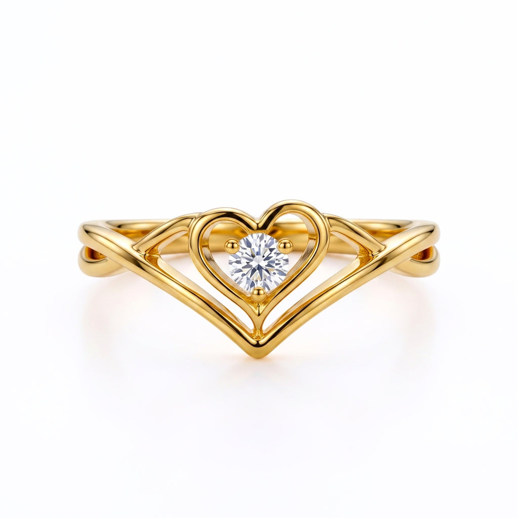 Gold Plated Sterling Silver V-Shape Heart Adjustable Ring