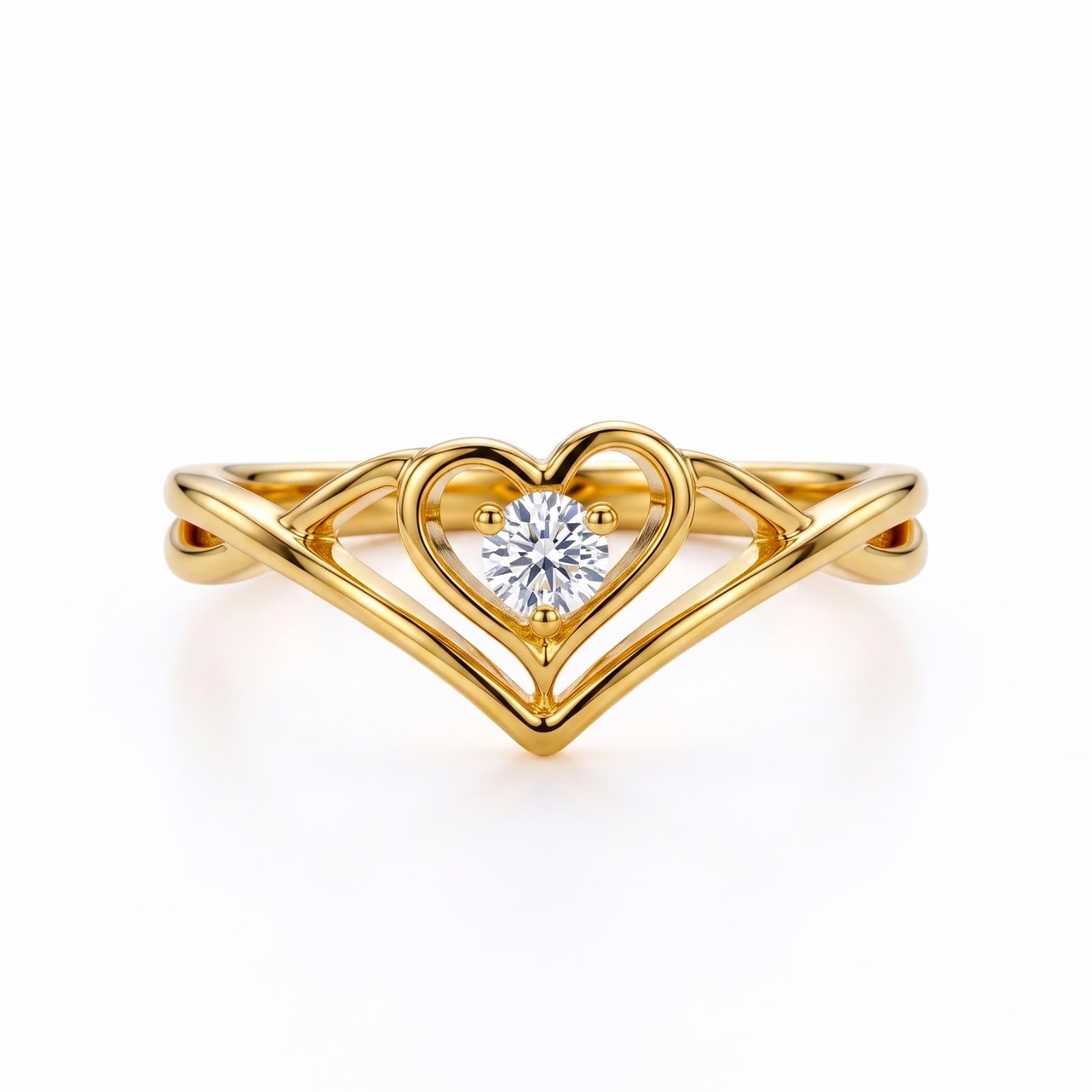 Gold Plated Sterling Silver V-Shape Heart Adjustable Ring