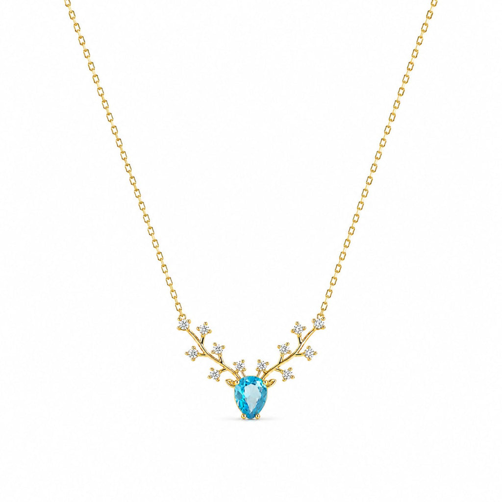 Zavera Gold Plated Elegant Blue Crystal Deer Antler Pendant For Women