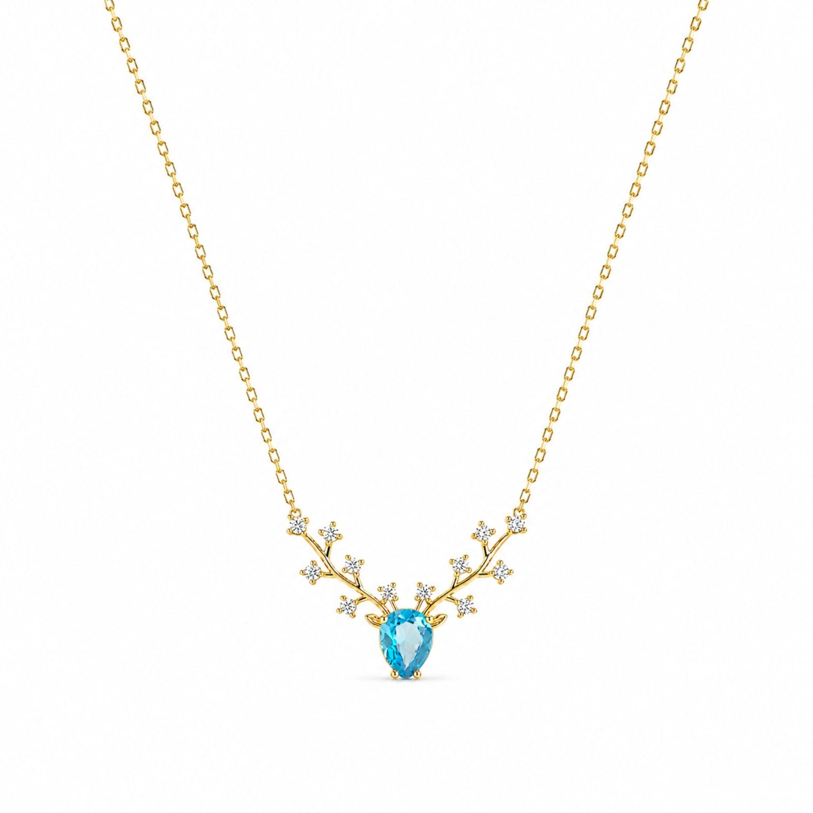 Zavera Gold Plated Elegant Blue Crystal Deer Antler Pendant For Women