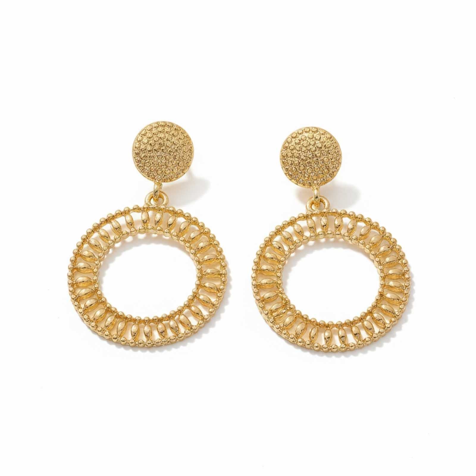 Vintage Hollow Circle Jhumka Gold Plated Earrings For Women