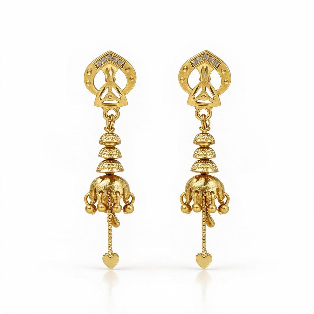 Zavera Gold Plated Long Drop Jhumka Earrings for Women