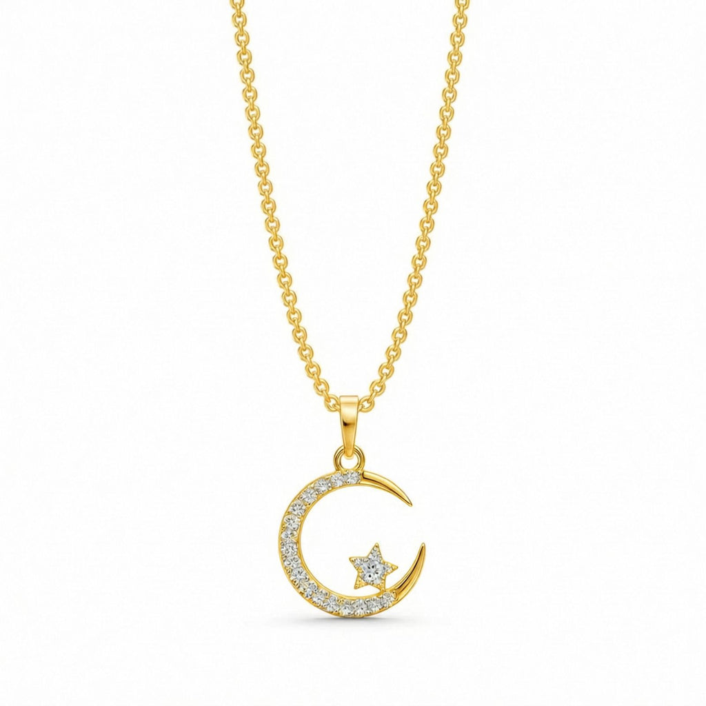 Zavera Gold Plated Celestial Moon Star Diamond Pendant For Women