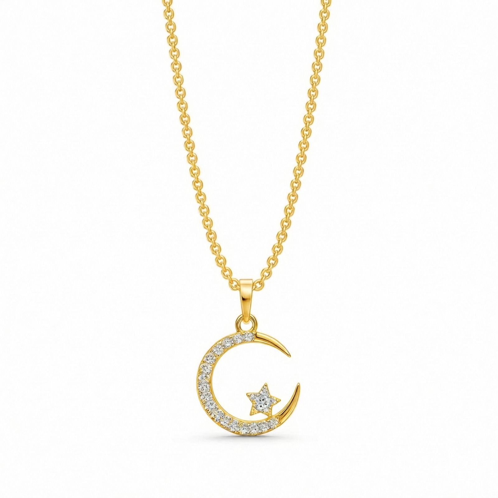 Zavera Gold Plated Celestial Moon Star Diamond Pendant For Women