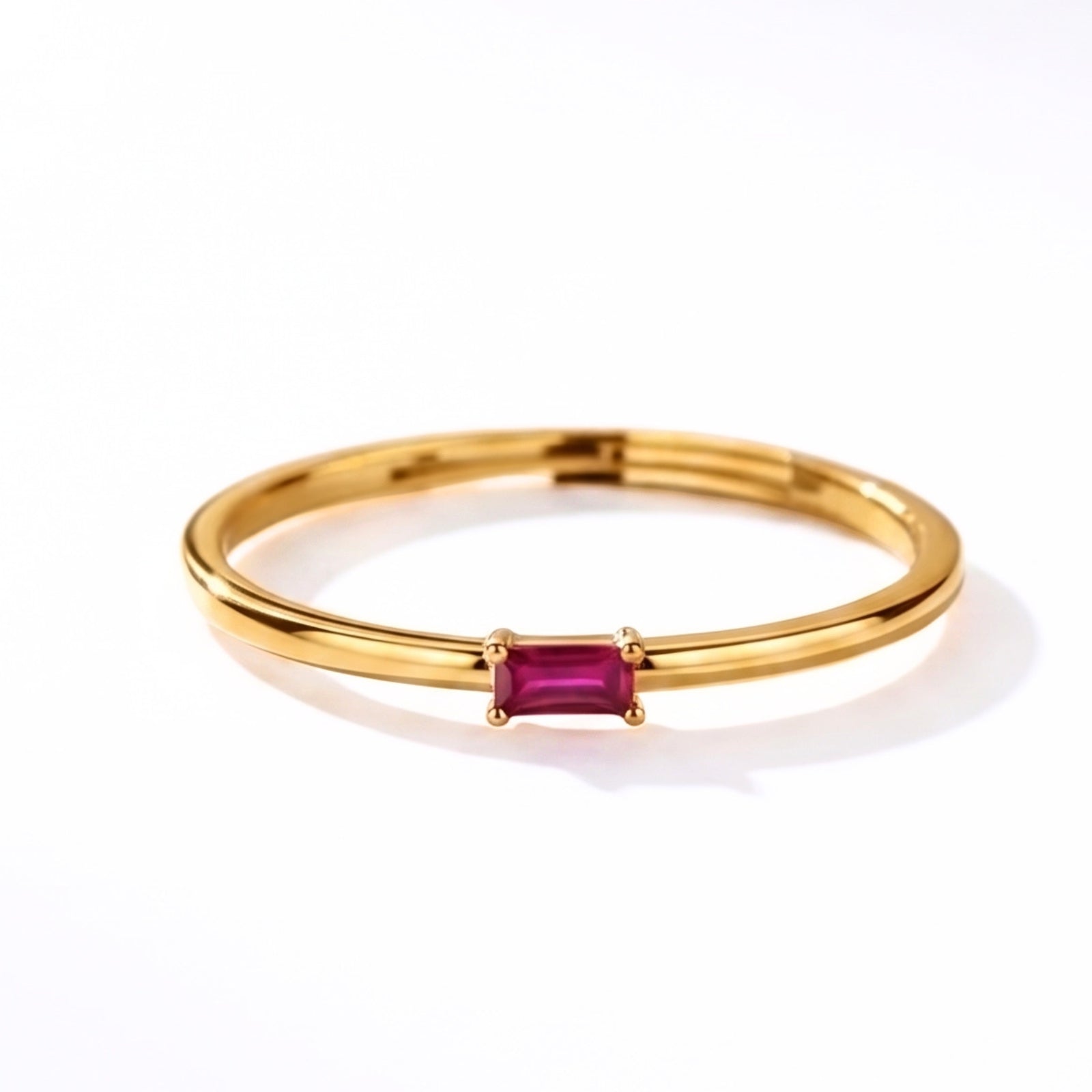 Zavera Brass 22K Baguette Cut Gold Plated Ring For Women