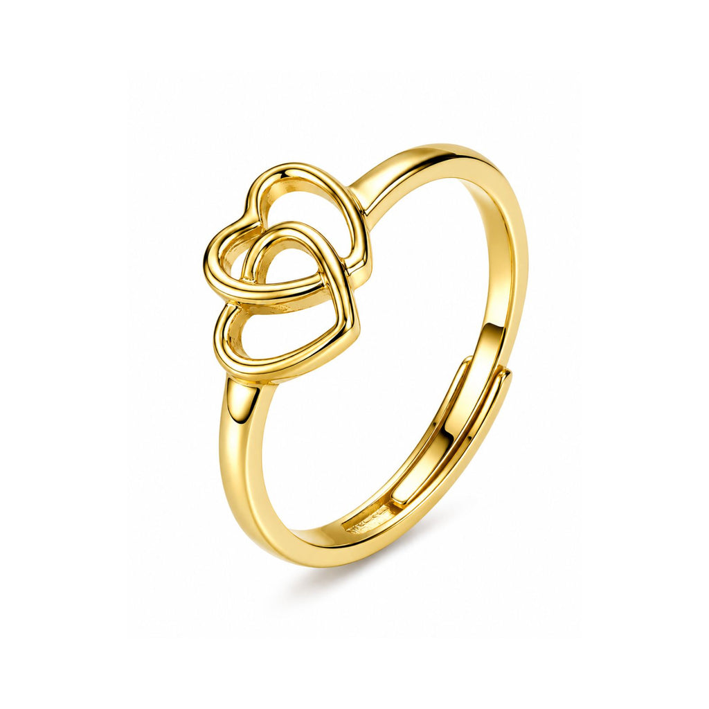 Zavera Brass 22K Elegant Double Heart Love Gold Plated Adjustable Ring For Women