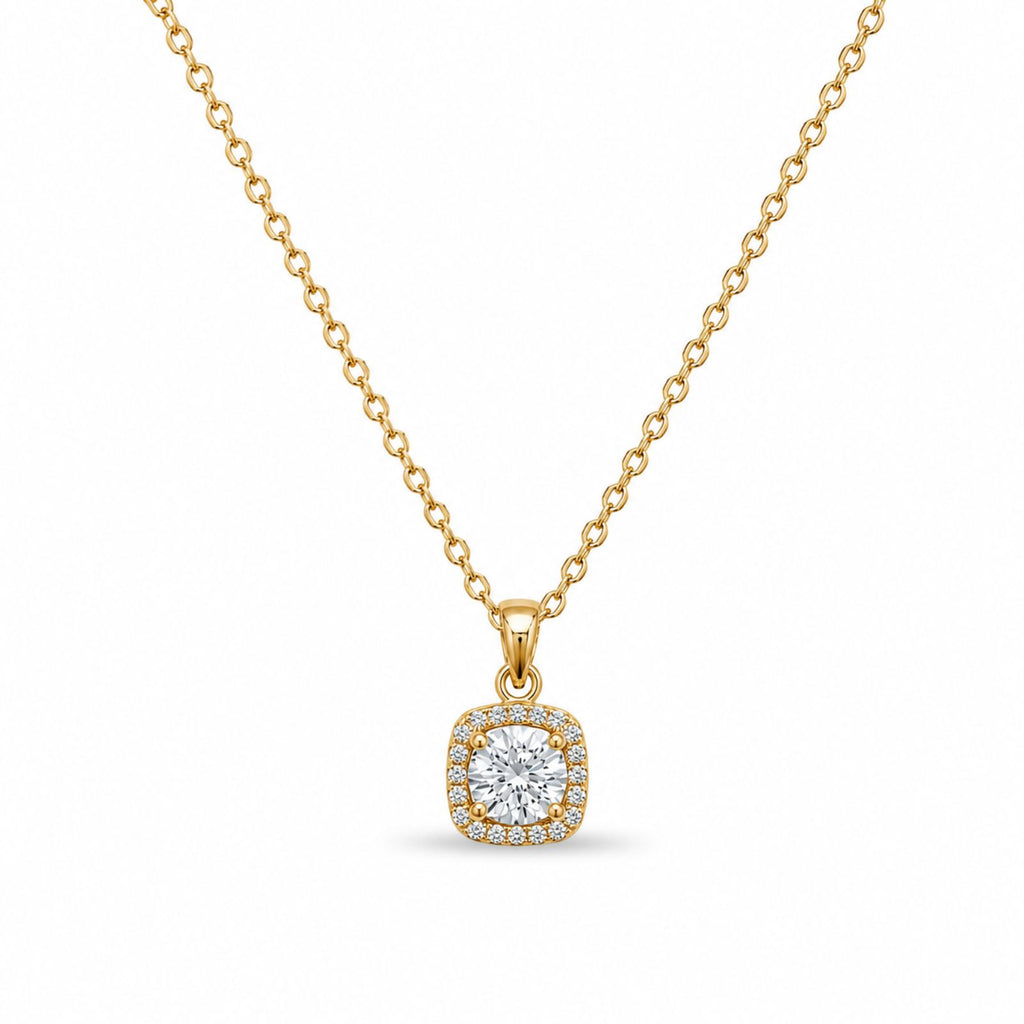 Zavera Gold Plated Elegant Cushion Cut Diamond Pendant For Women