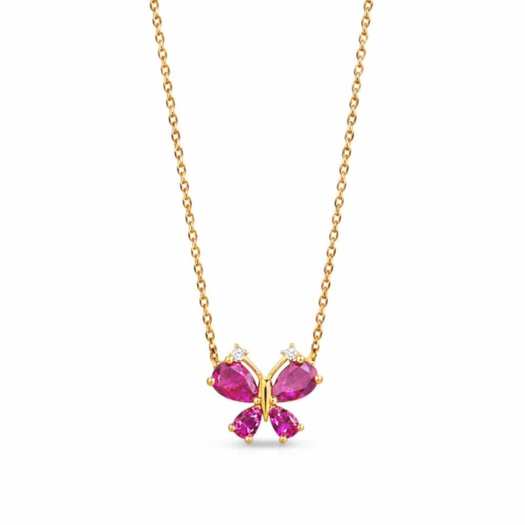 Zavera Gold Plated Pink Crystal Butterfly Pendant