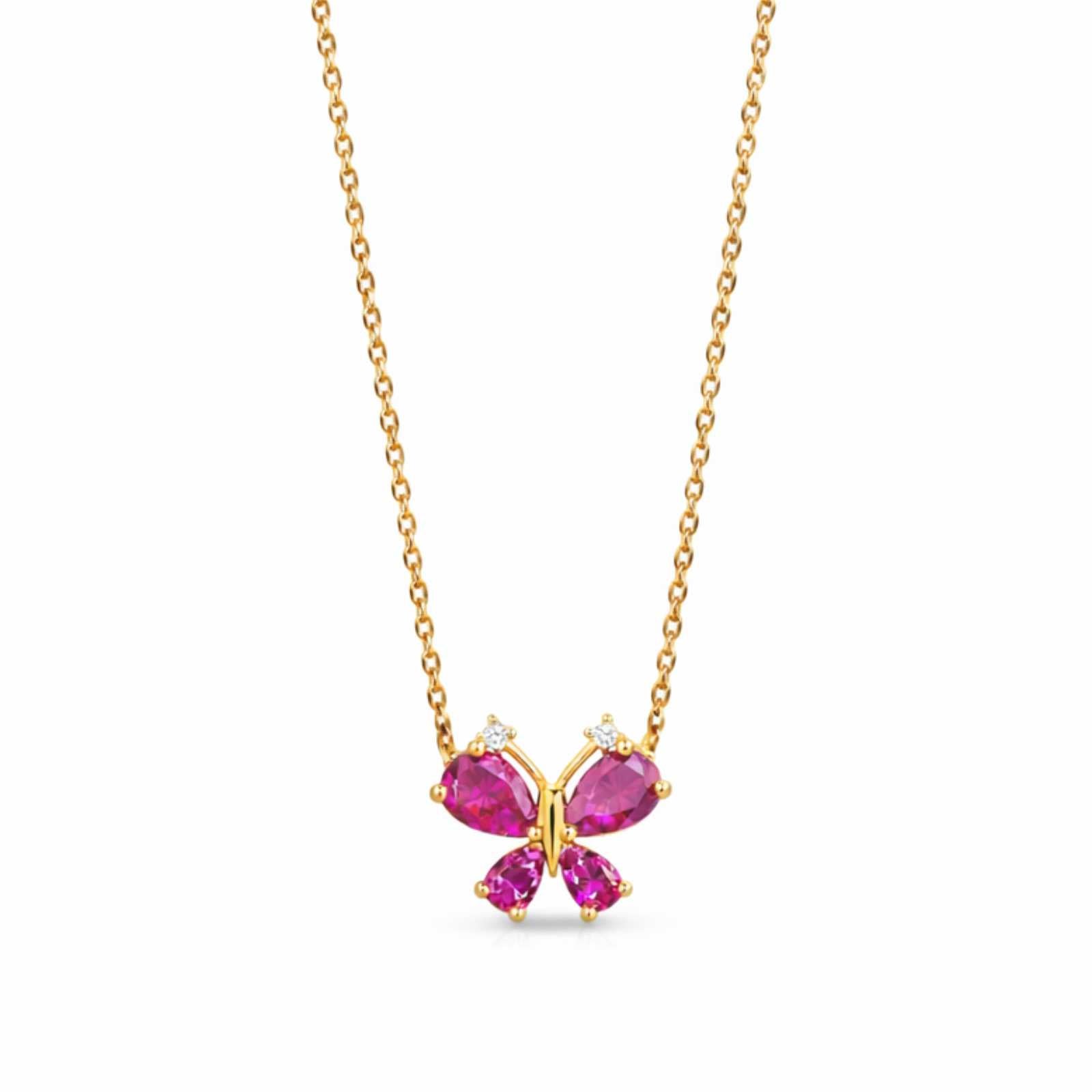 Zavera Gold Plated Pink Crystal Butterfly Pendant