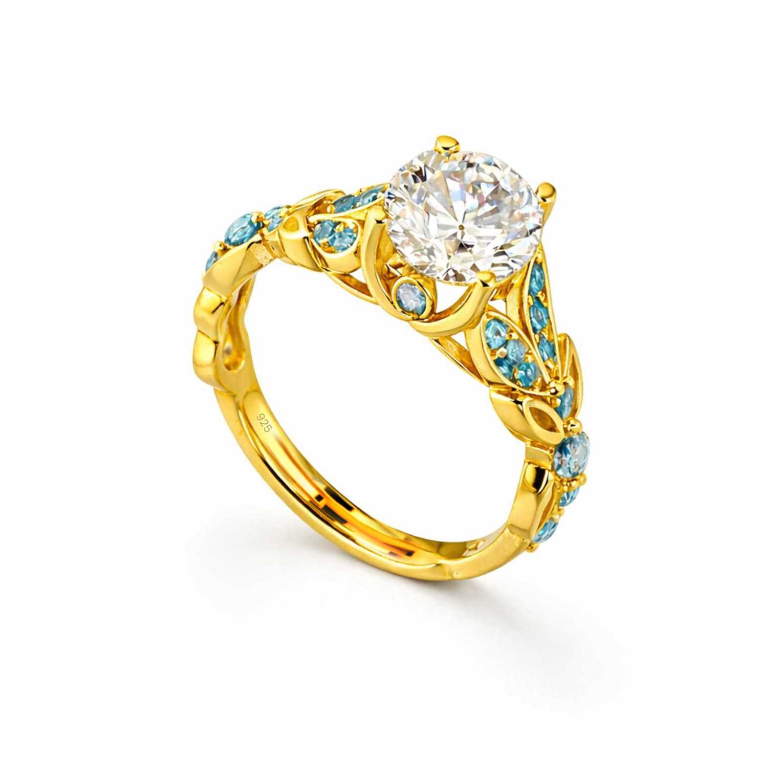 Princes Blue Crown Pure Gold Plated Adjustable  Ring