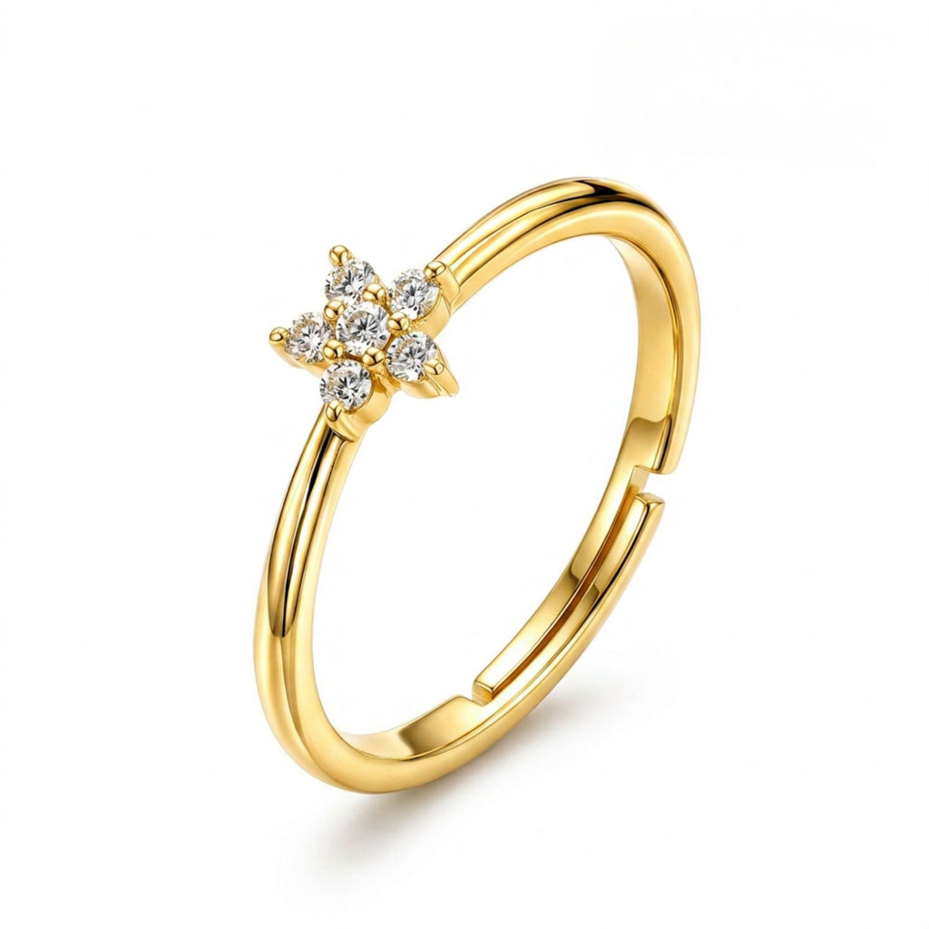 Zavera Brass 22K Floral Cluster Gold Plated Adjustable Ring For Women