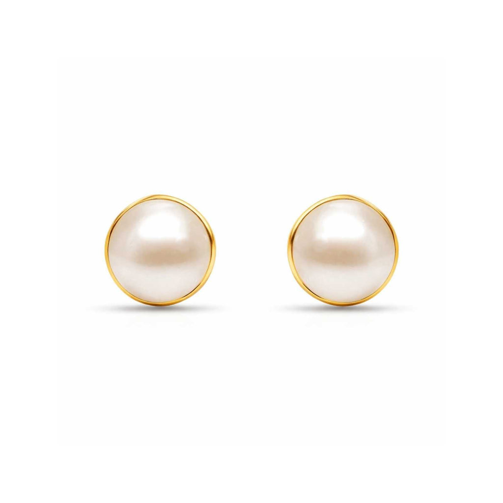 Zavera Classic Pearl Gold Plated Stud Earrings