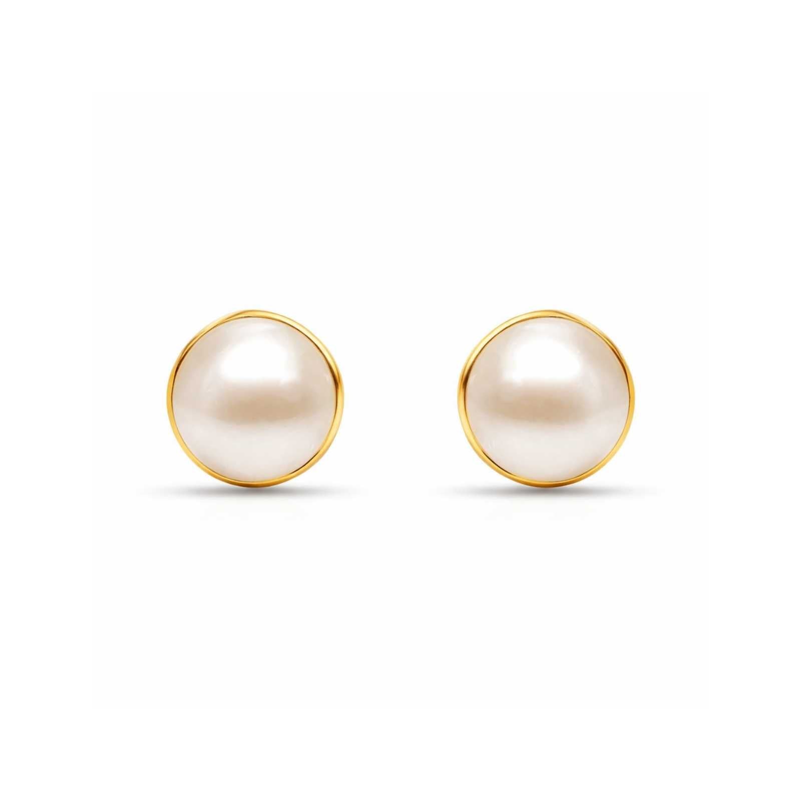 Zavera Classic Pearl Gold Plated Stud Earrings