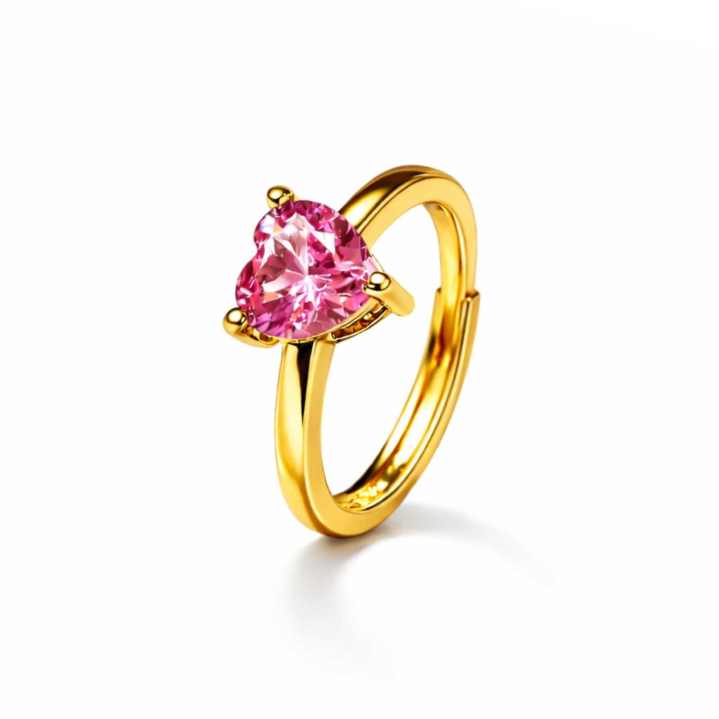 Pink Heart Gold Plated Adjustable Ring