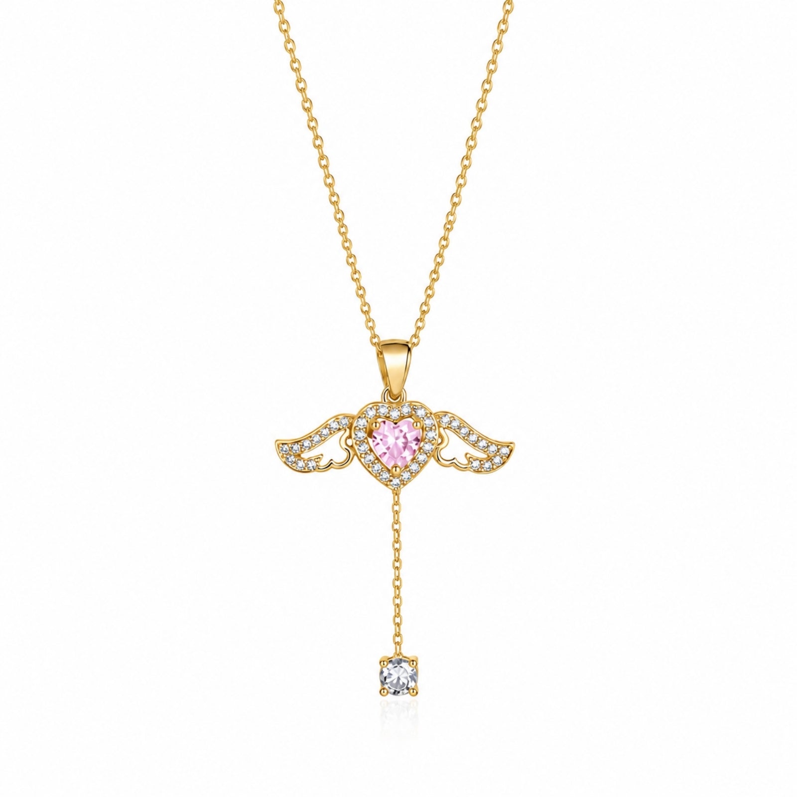 Zavera Gold Plated Pink Heart Angel Wing Pendant for Women