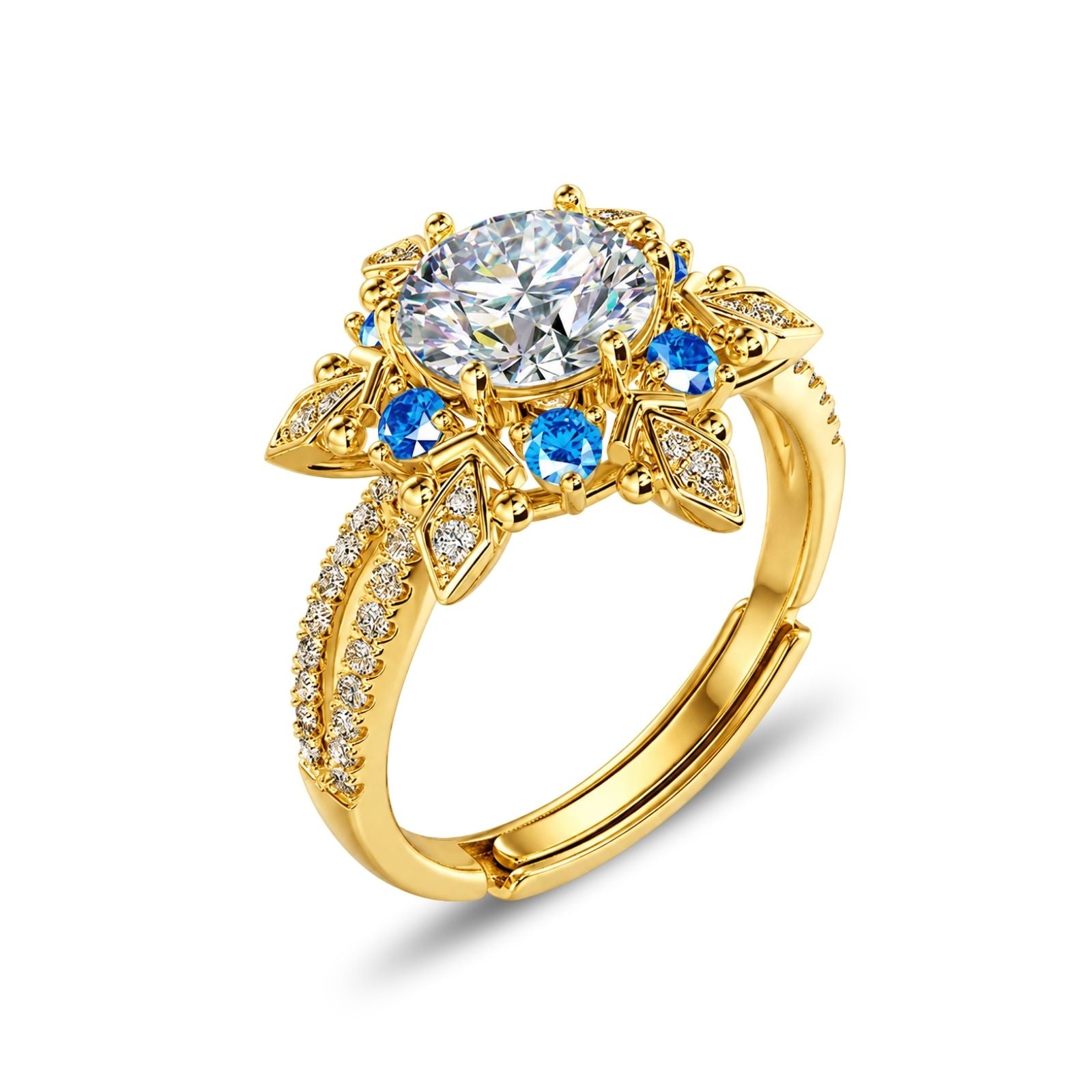 Zavera Brass 22K Adjustable Floral Halo American Diamond Gold Plated Ring For Women