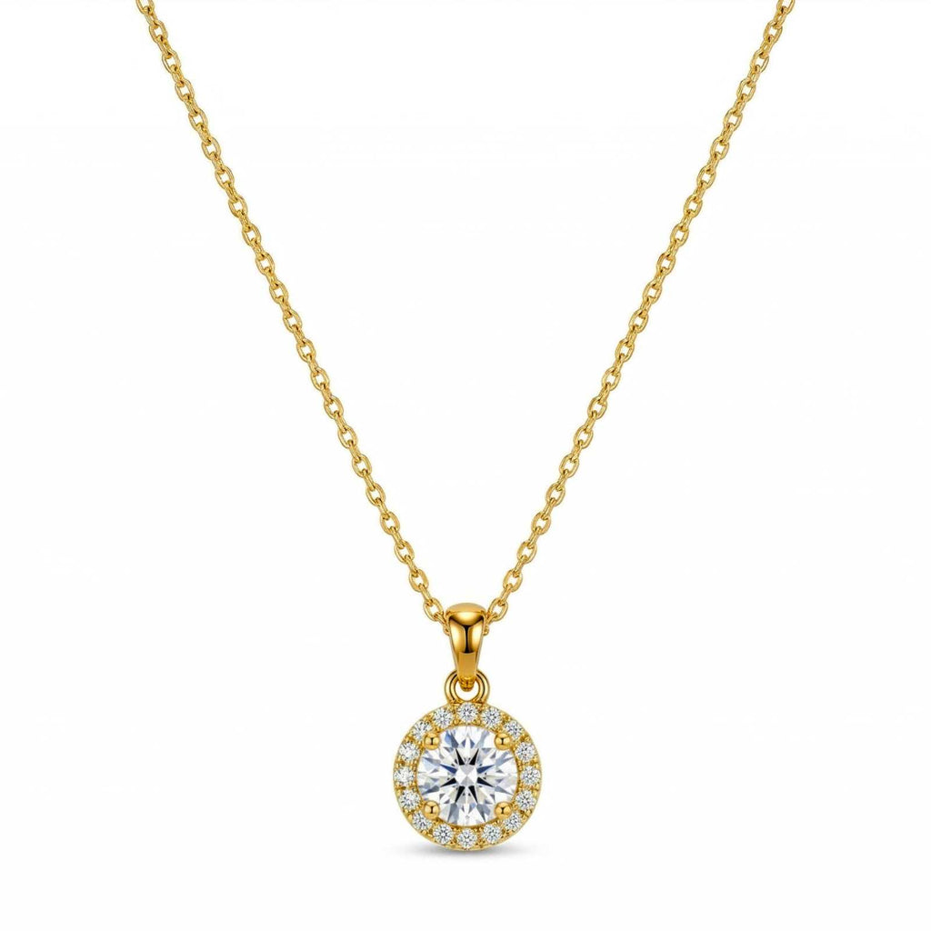 Zavera Round Halo Crystal Pendant Gold Plated