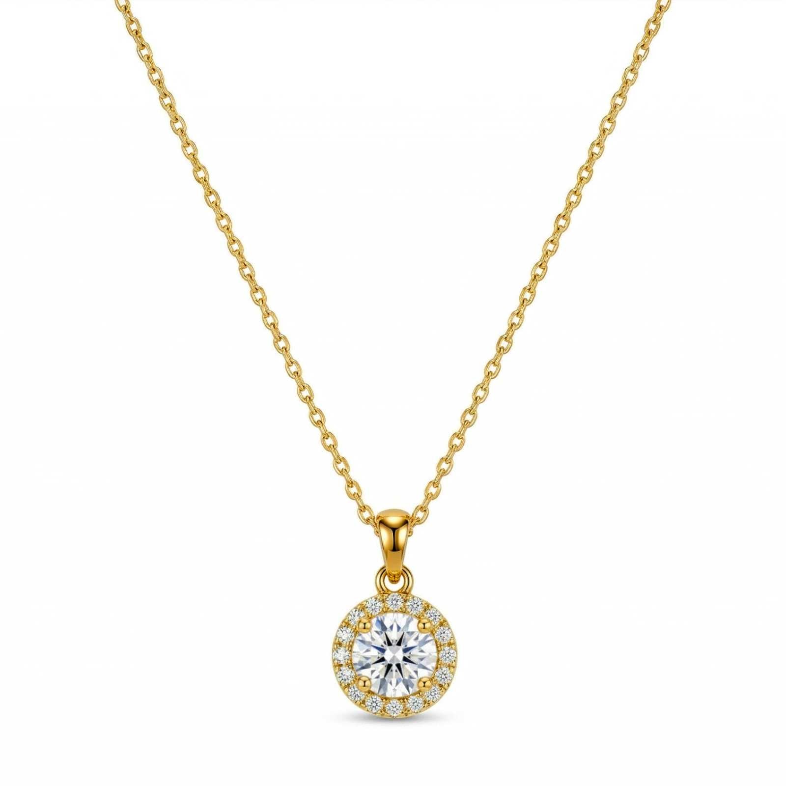 Zavera Round Halo Crystal Pendant Gold Plated
