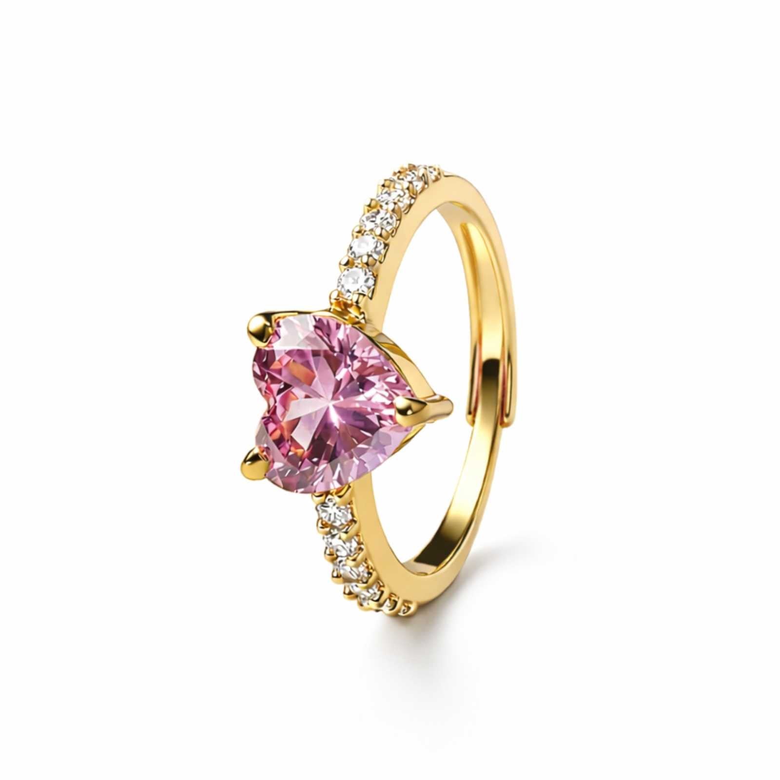 Zavera Gold Plated Pink Blush Heart Adjustable Ring