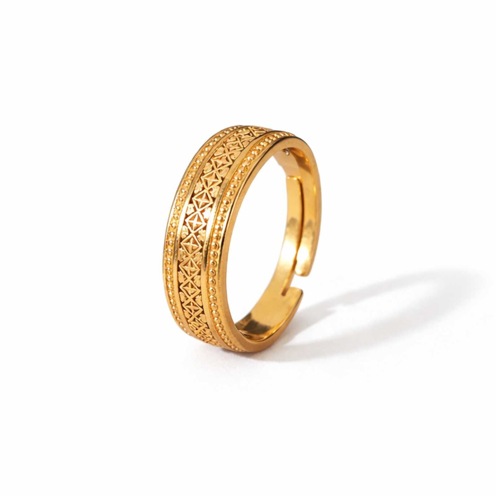 Zavera Men’s Textured Band Gold Plated Adjustable Ring