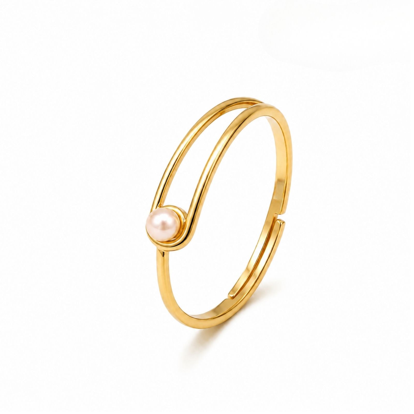 Zavera Brass 22K Modern Pearl Gold Plated Adjustable Ring For Women