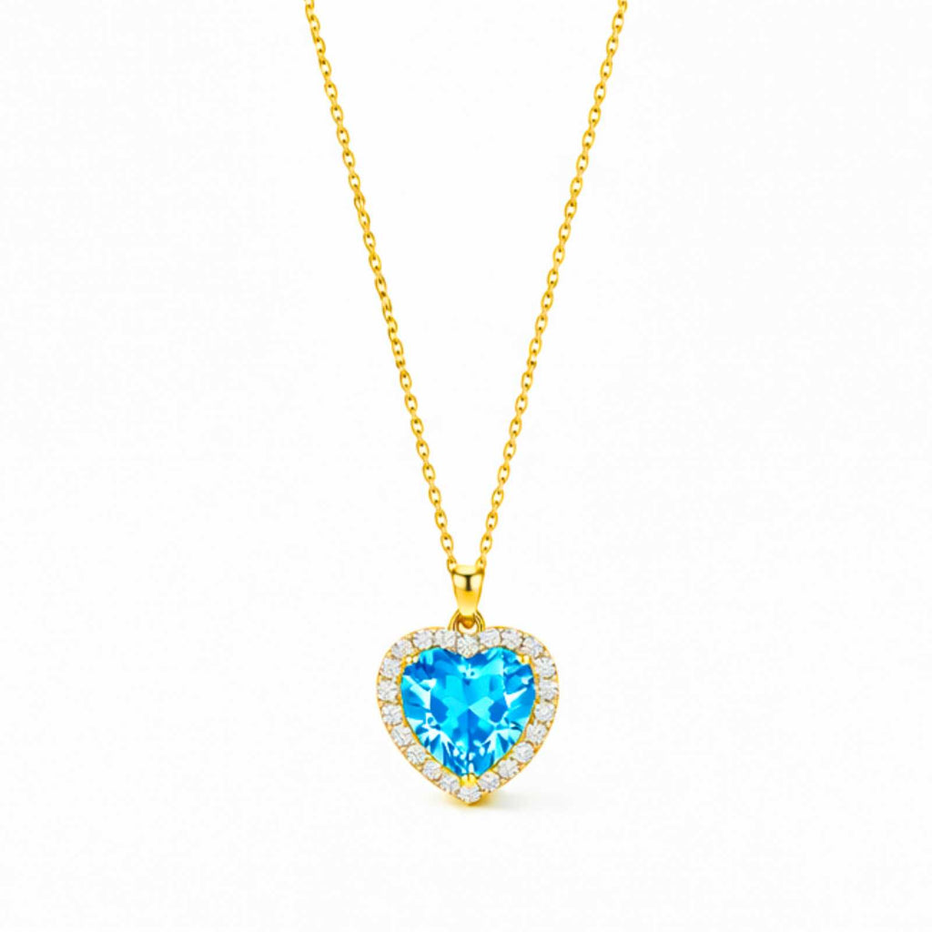 Zavera Gold Plated Blue Heart Crystal Pendant
